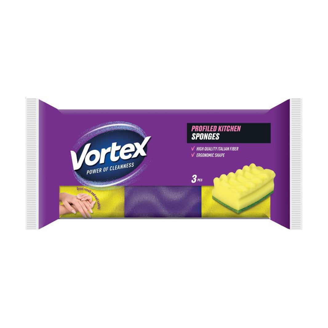 Губки кухонні Vortex Profiled &amp; Care профільовані, 3 шт